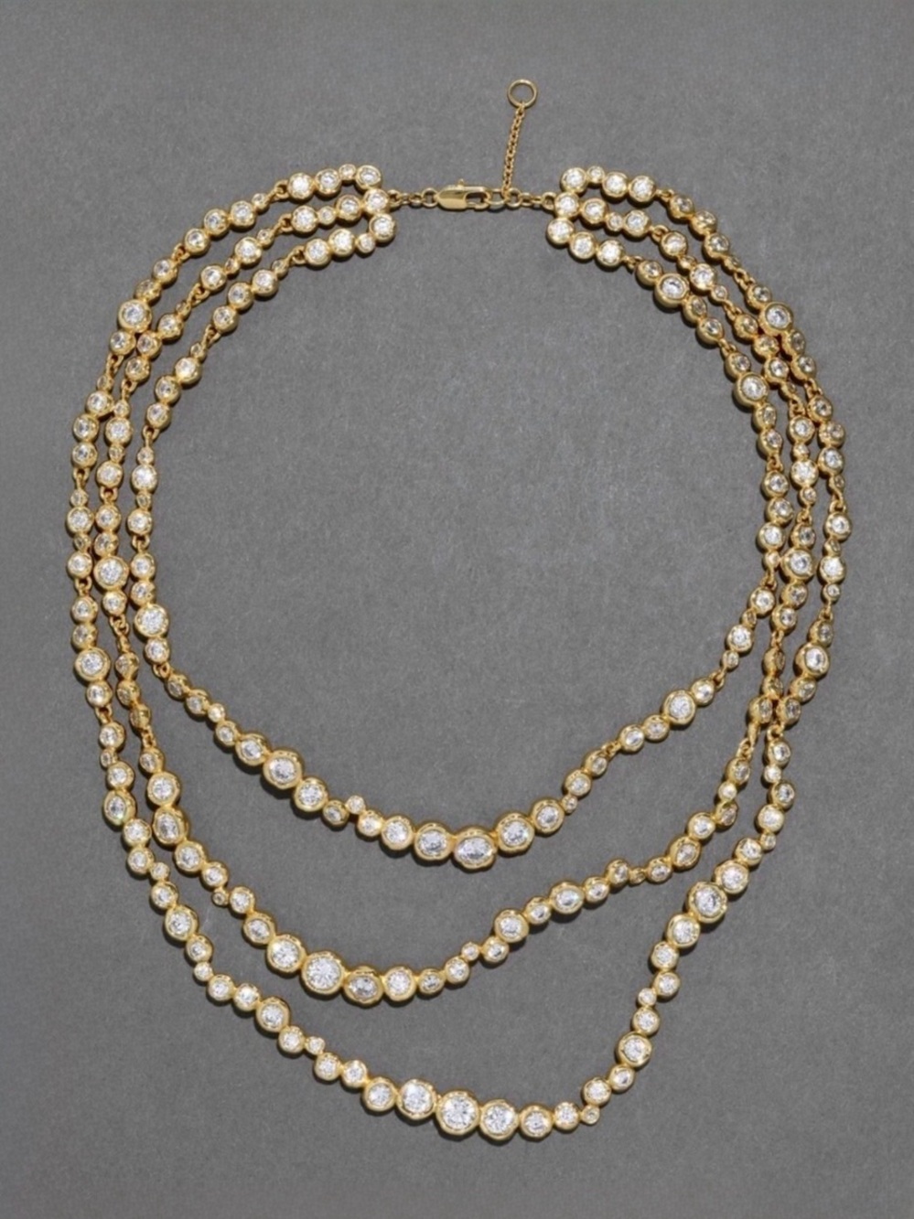 NEW Alexis Bittar Asterales Gold Layered Necklace 3 Stand Bib Clear C Z AU07